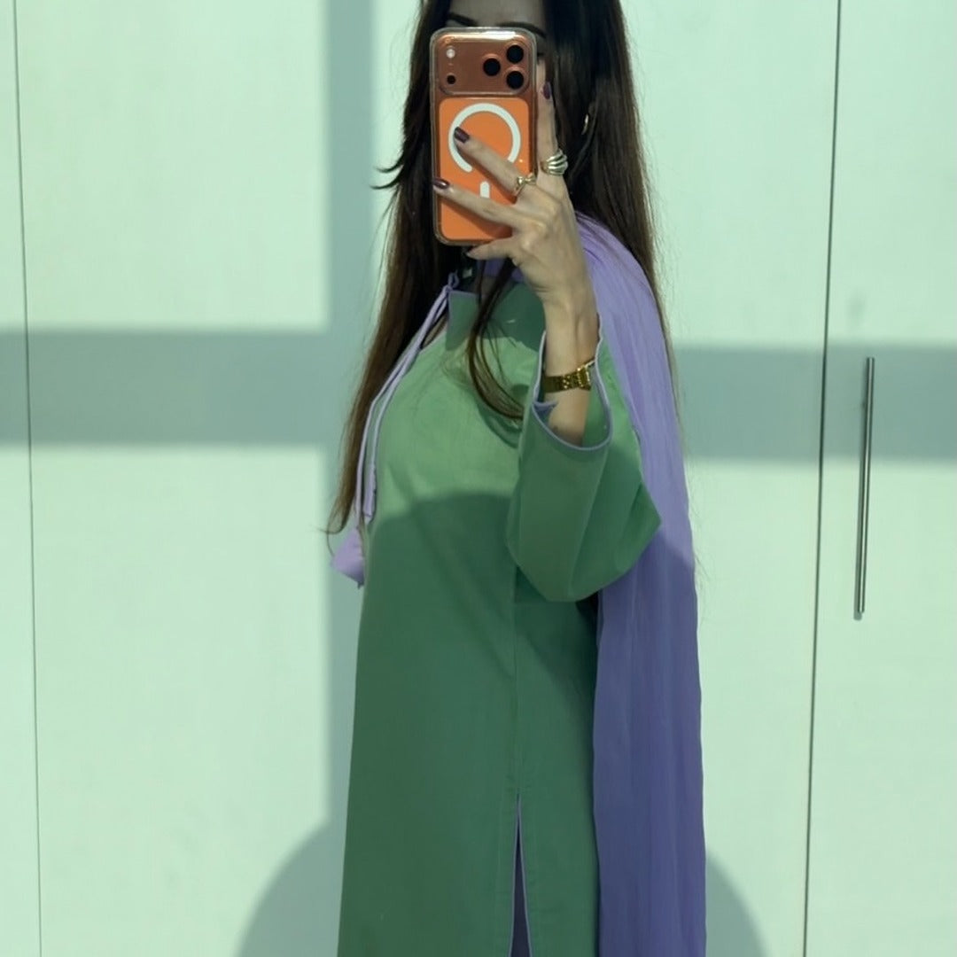 Elegant Pastel Green & Purple Tassel Lawn Suit | Abeera Fashion