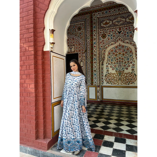 Azure Bloom Printed Maxi Dress 3pc