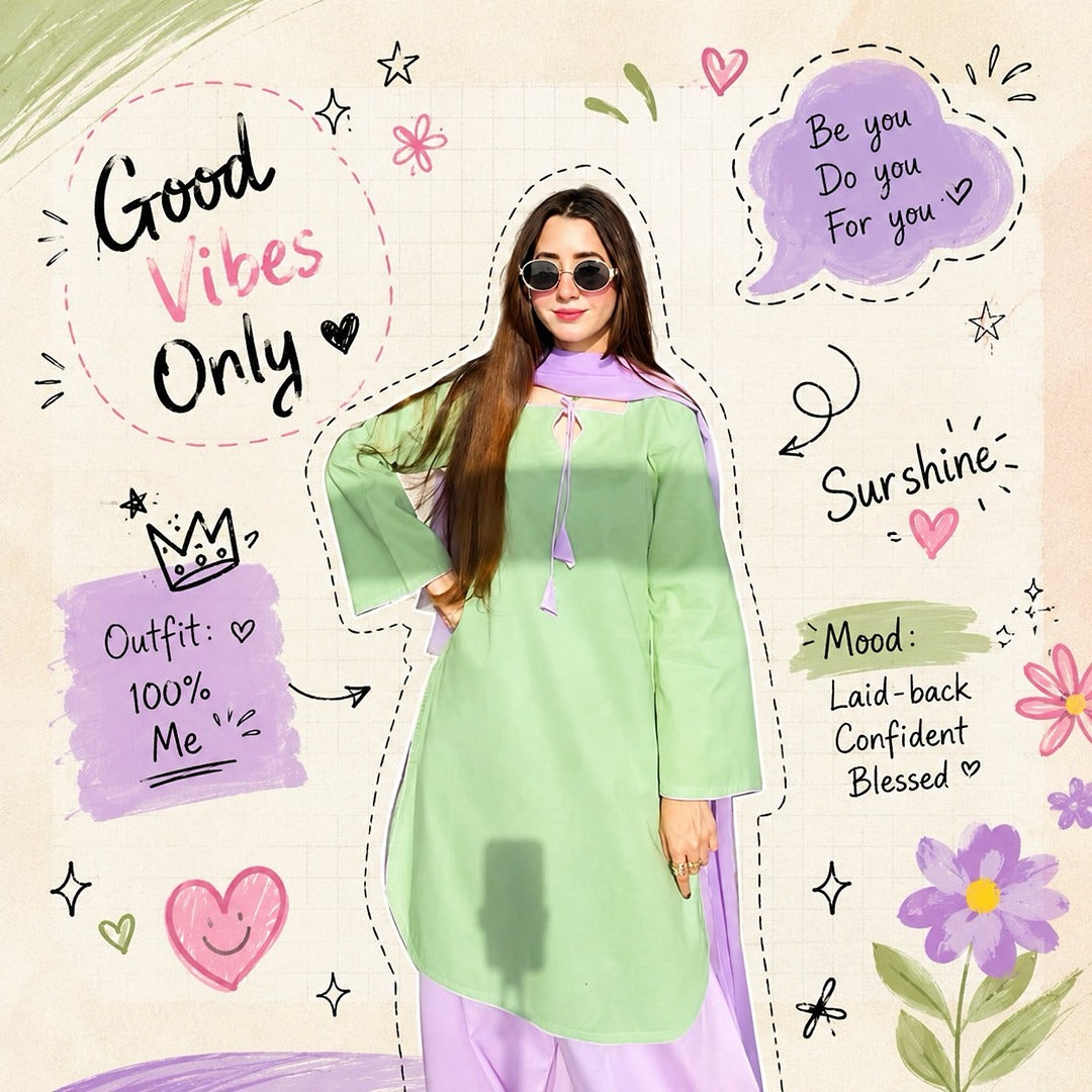 Elegant Pastel Green & Purple Tassel Lawn Suit | Abeera Fashion