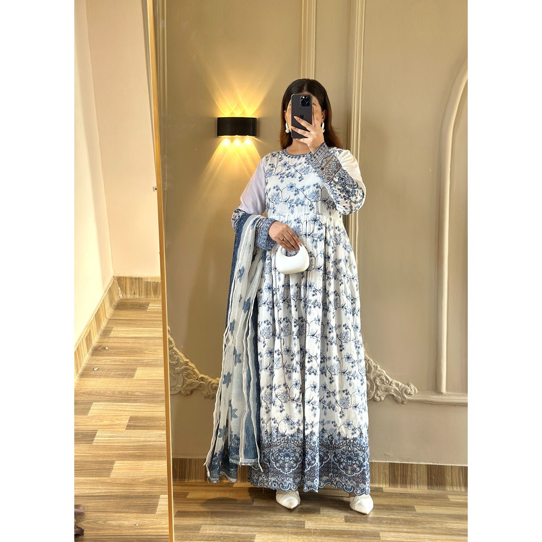 BLUE MAXI 3 PC EMBROIDERED