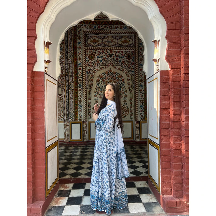 Azure Bloom Printed Maxi Dress 3pc
