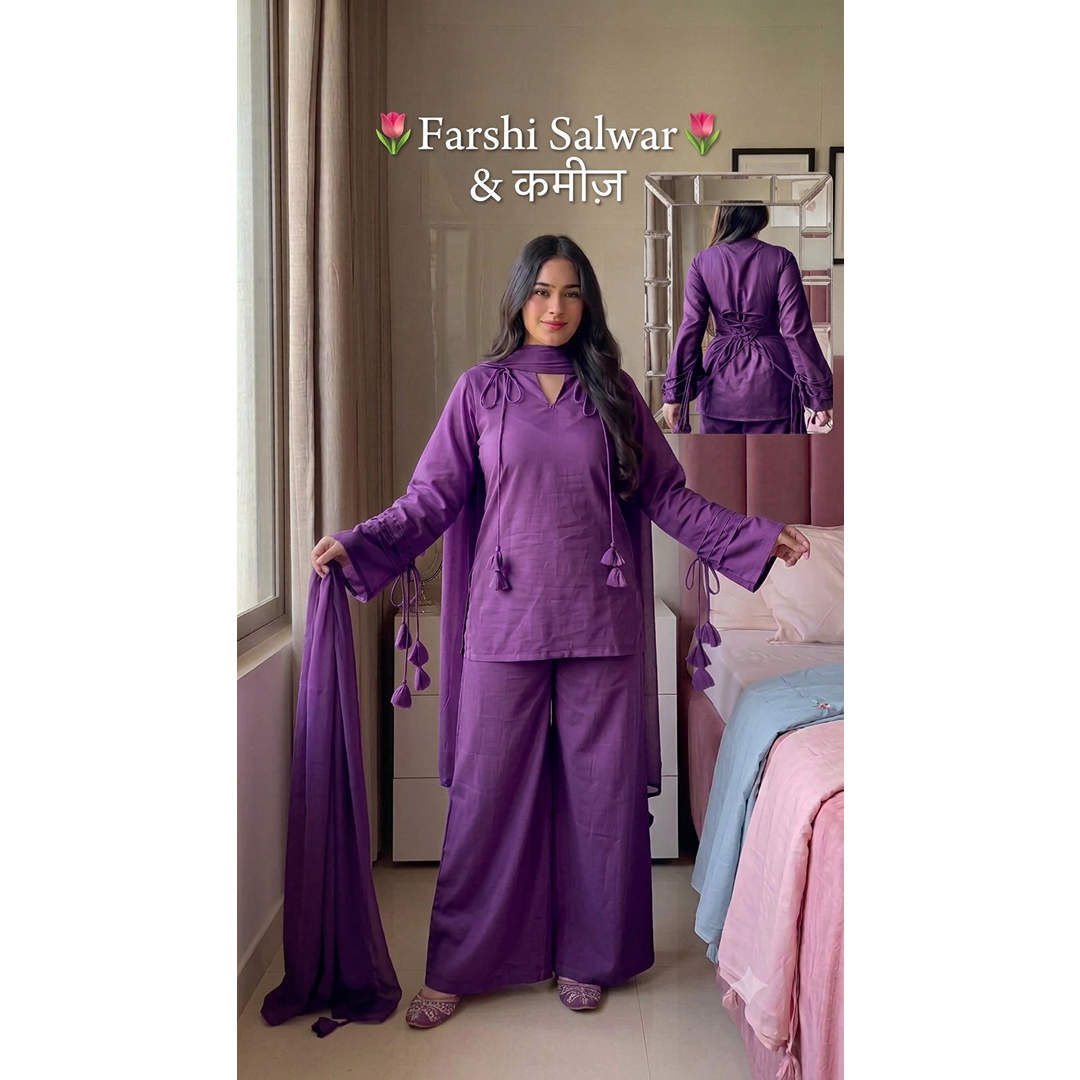 Elegant Farshi Salwar & Kameez Set with Tassel Detailing