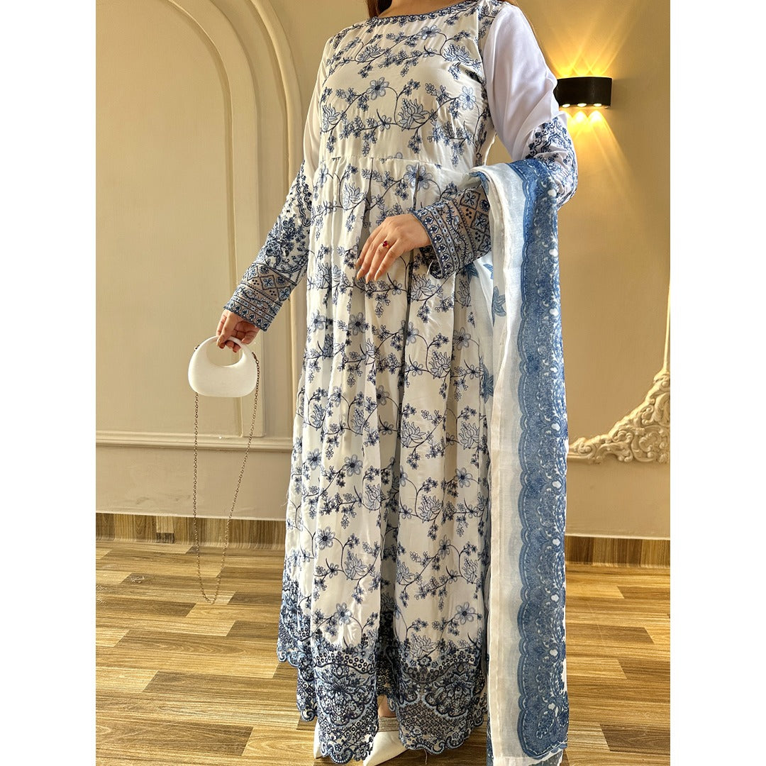 BLUE MAXI 3 PC EMBROIDERED