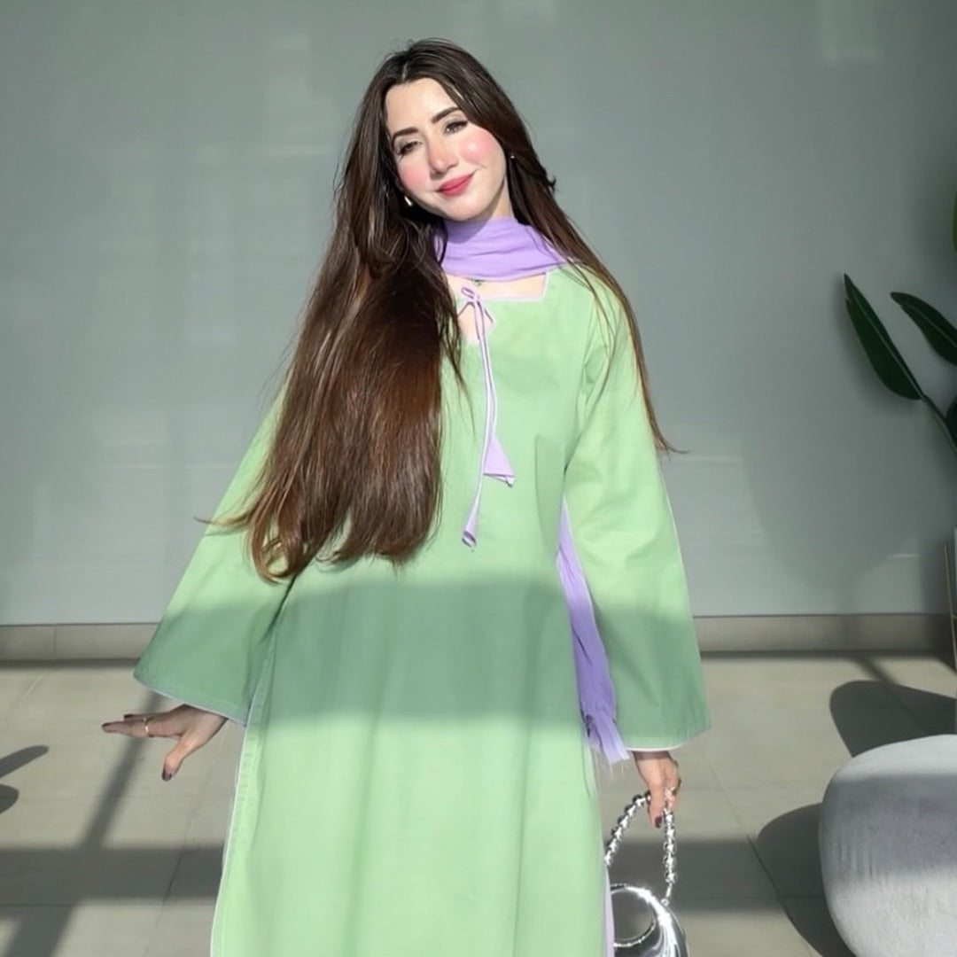 Elegant Pastel Green & Purple Tassel Lawn Suit | Abeera Fashion