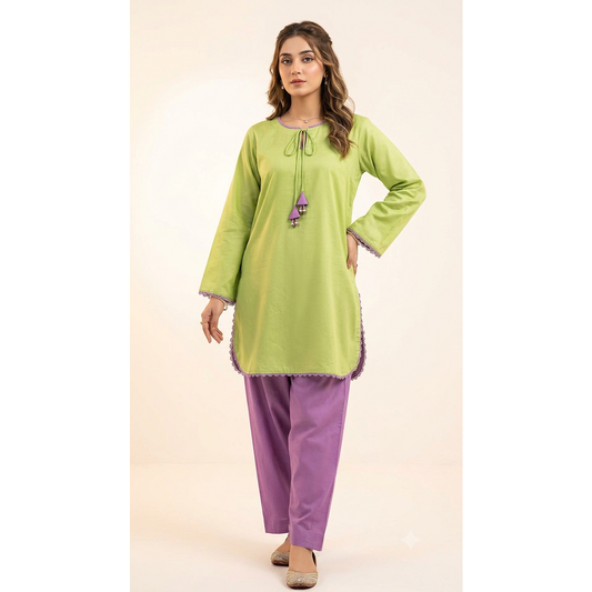 Elegant Pastel Green & Purple Tassel Lawn Suit | Abeera Fashion