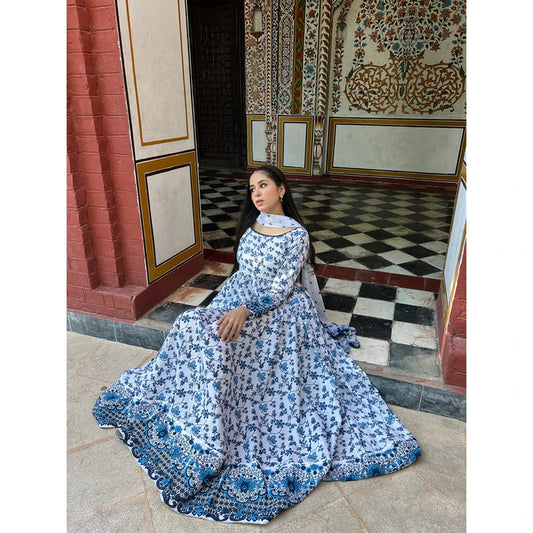 Azure Bloom Printed Maxi Dress 3pc