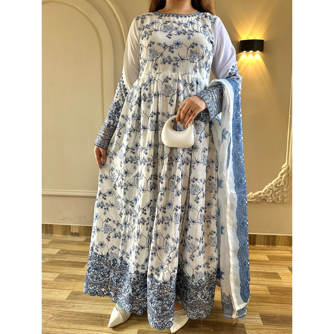 BLUE MAXI 3 PC EMBROIDERED