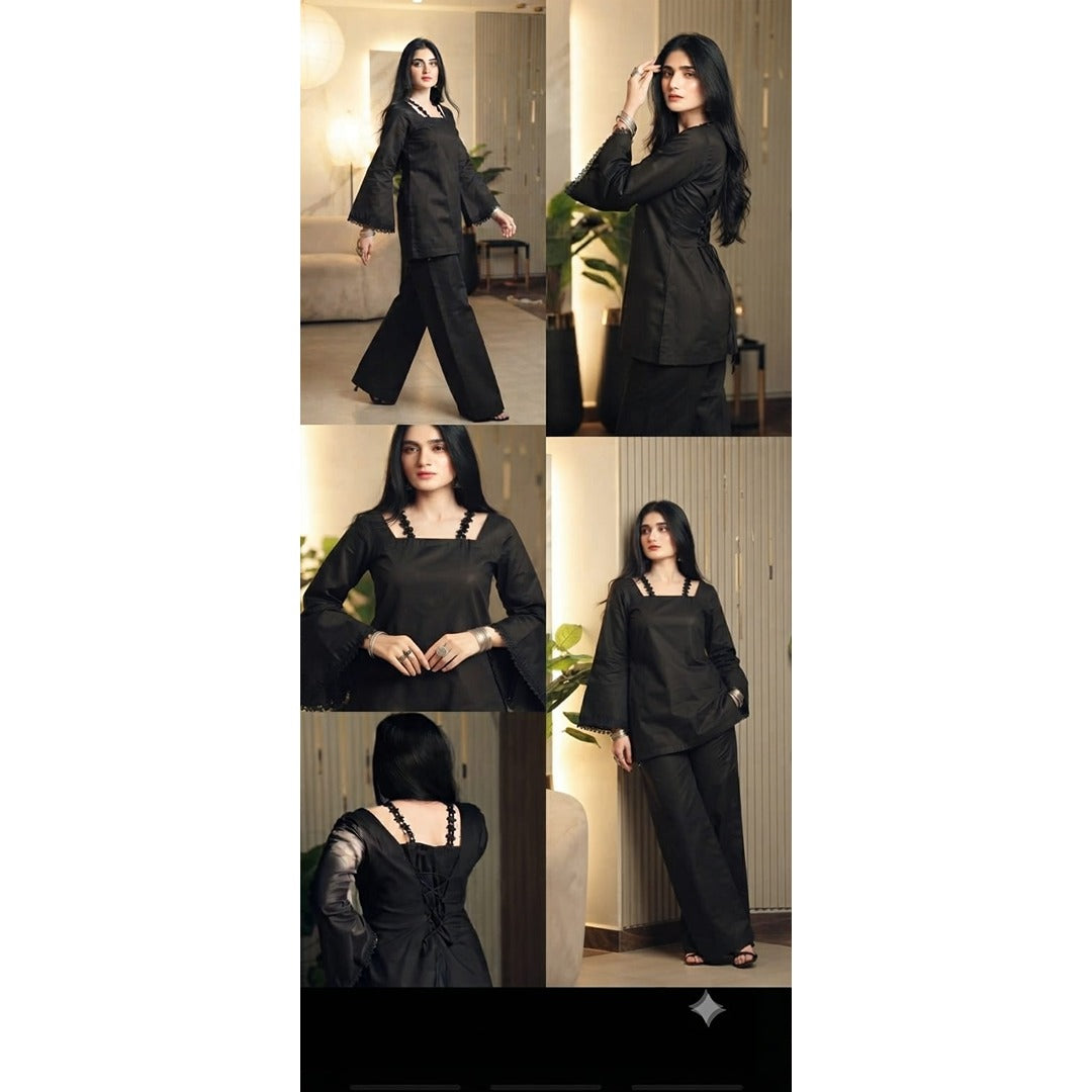 Kaala Jora – Elegant 2-Piece Solid Black Co-Ord Set